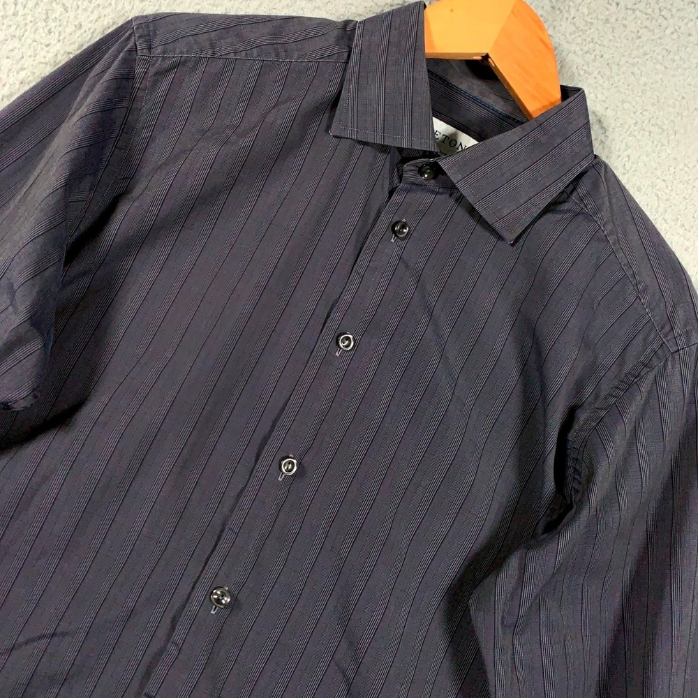 Eton Dress Shirt Mens Size 16/41 Dark Gray Slim Fit Micro Stripe Long Sleeve